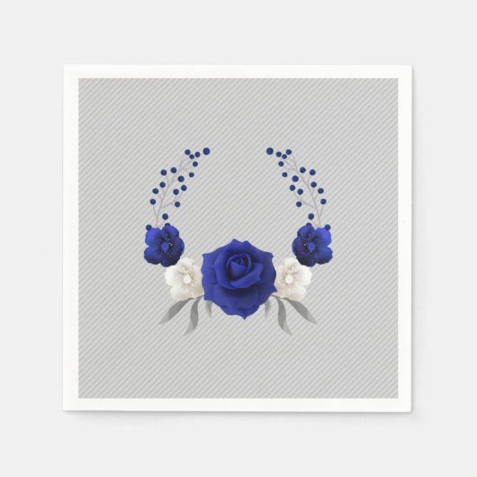 Serviette En Papier bleu royal rose blanc fleurs gris mariage (Devant)