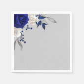 Serviette En Papier bleu royal rose blanc fleurs gris mariage (Devant)