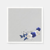 Serviette En Papier bleu royal rose blanc fleurs gris mariage (Devant)