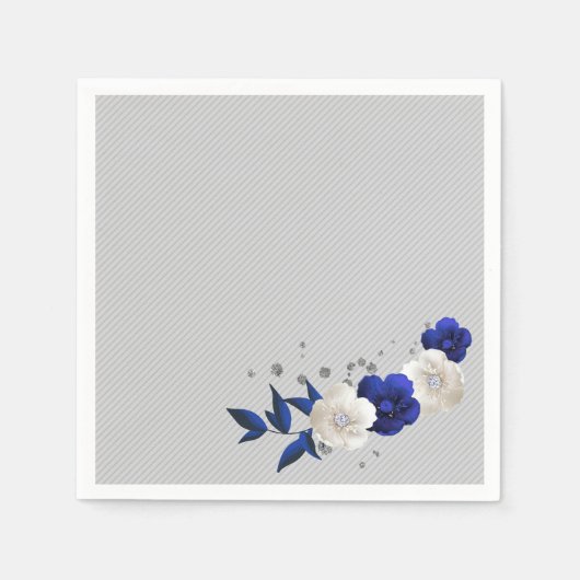 Serviette En Papier bleu royal rose blanc fleurs gris mariage (Devant)