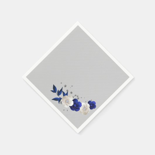 Serviette En Papier bleu royal rose blanc fleurs gris mariage (Coin)