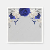 Serviette En Papier bleu royal rose blanc fleurs gris mariage (Devant)