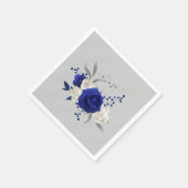 Serviette En Papier bleu royal rose blanc fleurs gris mariage (Coin)