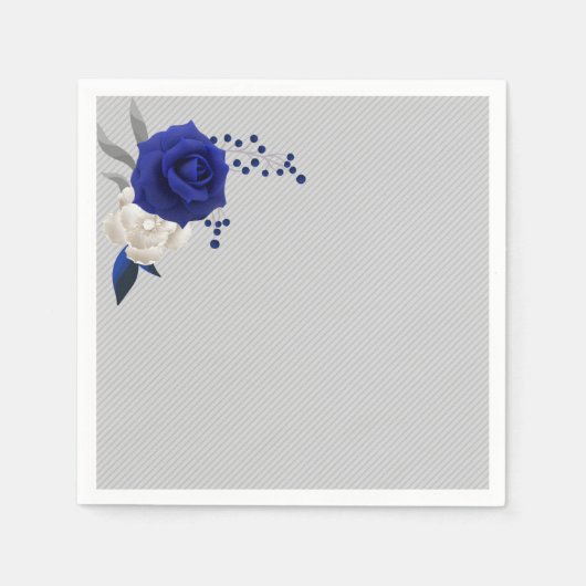 Serviette En Papier bleu royal rose blanc fleurs gris mariage (Devant)