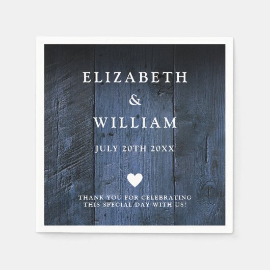 Serviette En Papier Bleu Rustique Boho Mariage campagnard en bois (Devant)