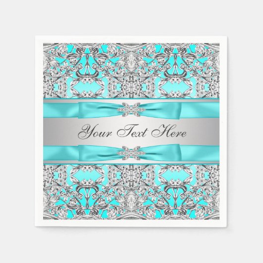 Serviette En Papier Bleu sarcelle et argent (Devant)