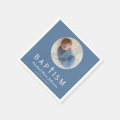 Serviette En Papier Bleu Script Croix Baptême Photo (Coin)