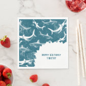 Serviette En Papier Bleu Shark Boys fête d'anniversaire (En situation)