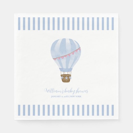 Serviette En Papier Bleu simple bande chaude Balloon Baby shower garço (Devant)