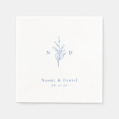 Serviette En Papier Bleu simple botanique monogramme rustique mariage (Devant)
