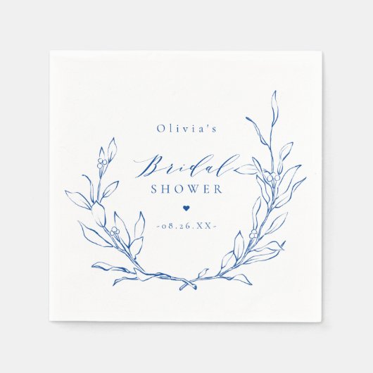 Serviette En Papier Bleu simple élégant botanique couronne nuptiale (Devant)