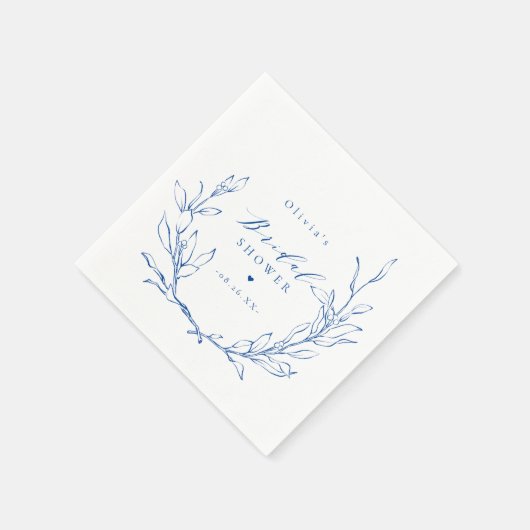 Serviette En Papier Bleu simple élégant botanique couronne nuptiale (Coin)