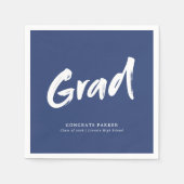 Serviette En Papier Bleu Simple Moderne Brosse Script Graduation Party (Devant)