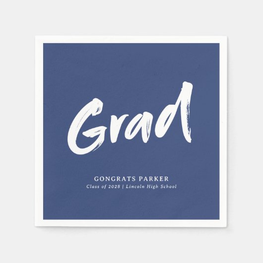 Serviette En Papier Bleu Simple Moderne Brosse Script Graduation Party (Devant)