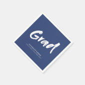 Serviette En Papier Bleu Simple Moderne Brosse Script Graduation Party (Coin)