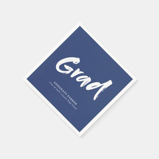 Serviette En Papier Bleu Simple Moderne Brosse Script Graduation Party (Coin)