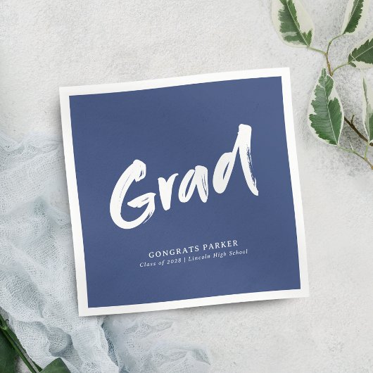 Serviette En Papier Bleu Simple Moderne Brosse Script Graduation Party