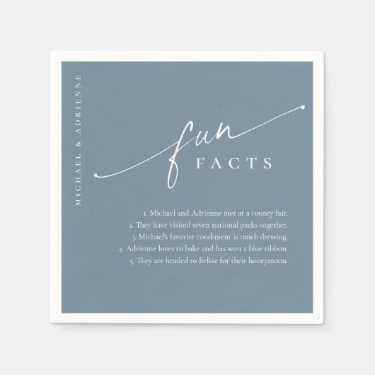 Serviette En Papier Bleu Simple Moderne Script Fun Faits Mariage (Devant)