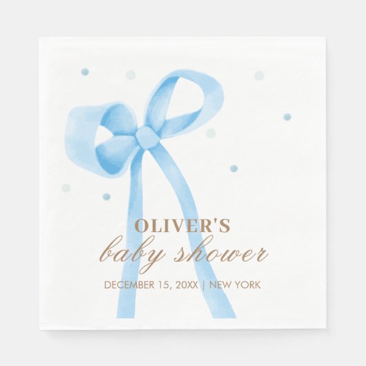 Serviette En Papier Bleu simple Polka Baby shower de point (Devant)