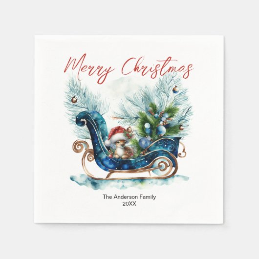 Serviette En Papier Bleu Sled Baby Reindeer Noël (Devant)