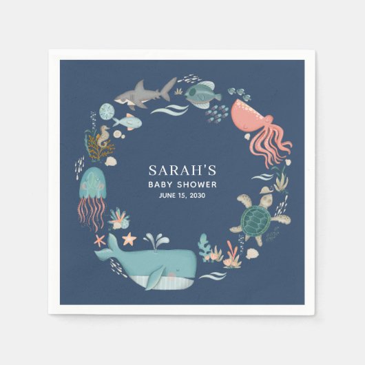 Serviette En Papier Bleu sous le Baby shower de mer serviettes (Devant)