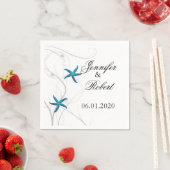 Serviette En Papier Bleu Starfish avec Mariage de corail argenté Napki (En situation)