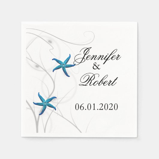 Serviette En Papier Bleu Starfish avec Mariage de corail argenté Napki (Devant)