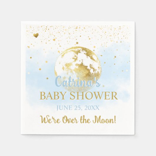 Serviette En Papier Bleu sur la lune et étoiles Baby shower céleste (Devant)