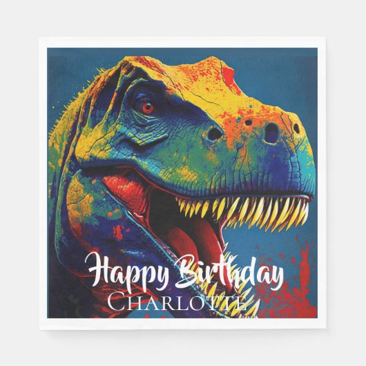 Serviette En Papier Bleu T-Rex Anniversaire (Devant)