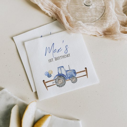 Serviette En Papier Bleu Tracteur Anniversaire Napkins