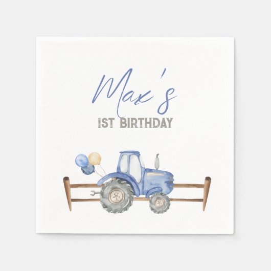 Serviette En Papier Bleu Tracteur Anniversaire Napkins (Devant)