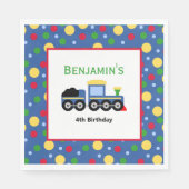 Serviette En Papier Bleu Train Engine et Charbon Voiture Anniversaire (Devant)
