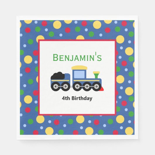 Serviette En Papier Bleu Train Engine et Charbon Voiture Anniversaire (Devant)