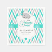 Serviette En Papier Bleu Turquoise, Baby shower d'éléphant gris blanc (Devant)