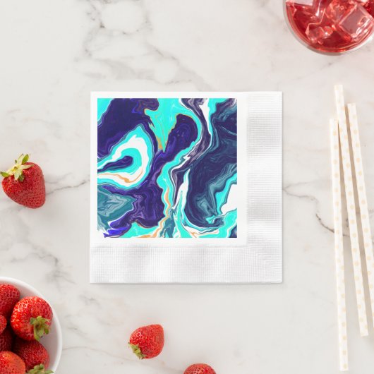 Serviette En Papier Bleu Turquoise Océan Fluide Marbre Art (En situation)