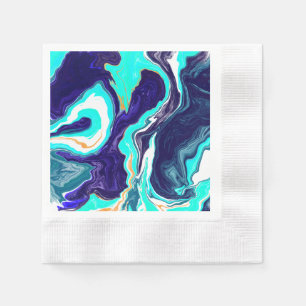 Serviette En Papier Bleu Turquoise Océan Fluide Marbre Art