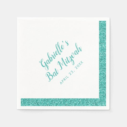 Serviette En Papier Bleu turquoise Parties scintillant bande Bat mitzv (Devant)
