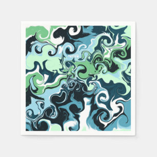 Serviette En Papier Bleu, Vert et Blanc tourbillons Abstrait Fluid Art