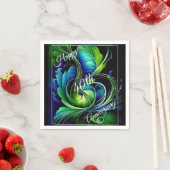 Serviette En Papier Bleu vert feuille abstrait joyeux anniversaire (En situation)