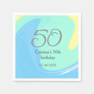 Serviette En Papier bleu vert gris 50e anniversaire ajouter nom date r