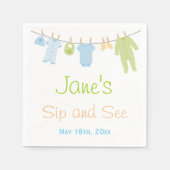 Serviette En Papier Bleu & Vert Petits vêtements Bébé Sip et voir (Devant)