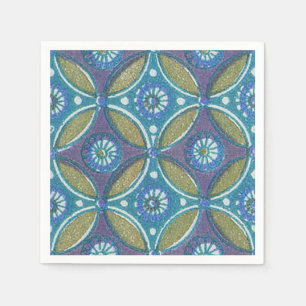 Serviette En Papier Bleu vert Rustique Boho Motif circulaire géométriq