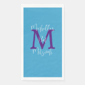 Serviette En Papier Bleu violet blanc Nom du Bat mitzvah Monogramme (Devant)