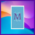 Serviette En Papier Bleu violet blanc Nom du Bat mitzvah Monogramme<br><div class="desc">Cette serviette en papier peut être n'importe quelle couleur arrière - plan que vous sélectionnez. L'Arrière - plan par défaut est bleu ; Nom et Evénement (Bat mitzvah) est une typographie de script blanc sophistiquée, le monogramme est violet. "créez le vôtre." Vous apprécierez les serviettes de toilette disponibles. Tous droits...</div>