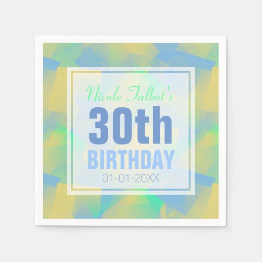 Serviette En Papier Bleu Y Pastel Abstrait 30e Anniversaire Papier ser (Devant)