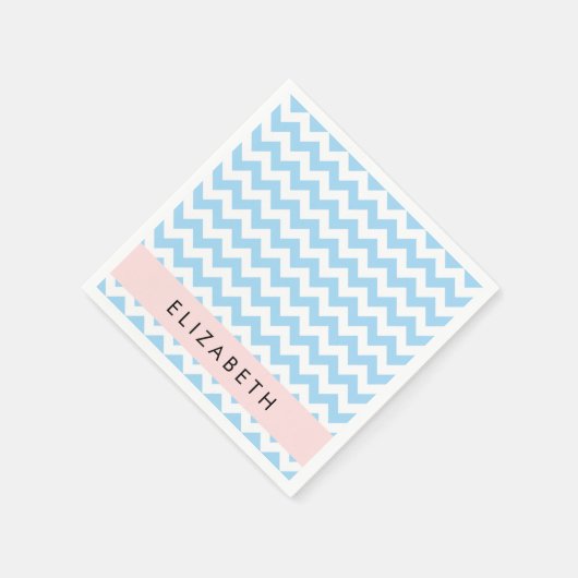 Serviette En Papier Bleu Zigzag, Bleu Chevron, Vague Motif, Votre Nom (Coin)