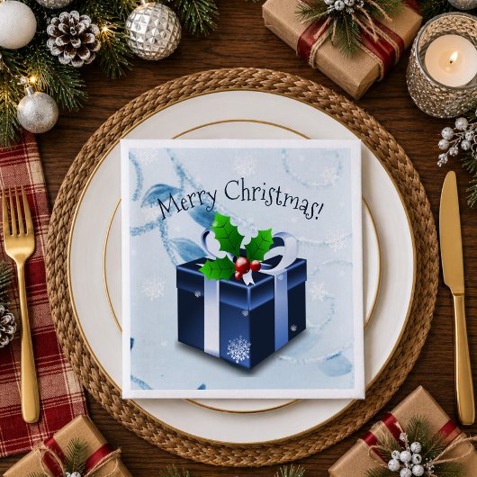Serviette en papier bleue pour cadeau de Noël