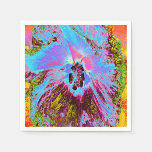 Serviette En Papier Bleuet Psychedelique Bleu et Hibiscus Magenta