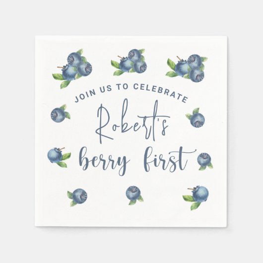 Serviette En Papier Bleuets d'aquarelle 1ère fête d'anniversaire (Devant)