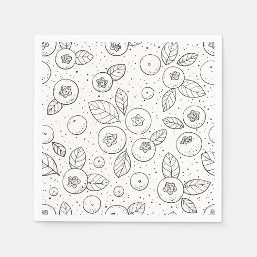 Serviette En Papier Bleuets en noir et blanc (Devant)